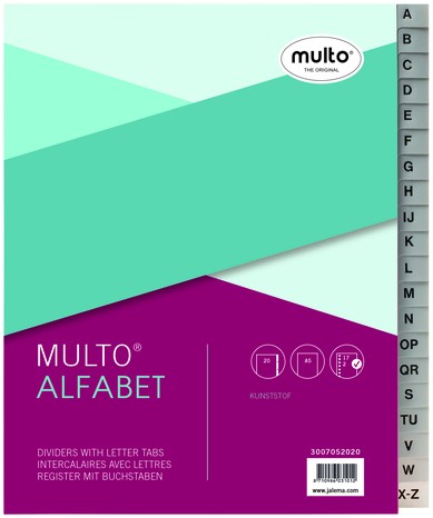 Tabbladen Multo A5 17-gaats alfabet PP grijs