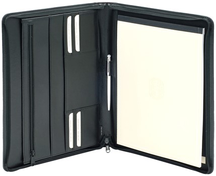 Schrijfmap van der Spek A4 + rits rundleer met nerf zwart