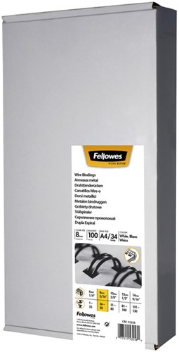 Draadrug Fellowes 8mm 34-rings A4 zilver 100 stuks